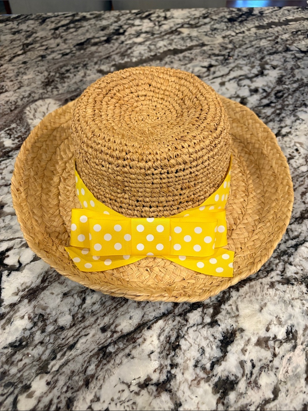Scala Straw Sun Hat with Yellow Polka Dot Bow